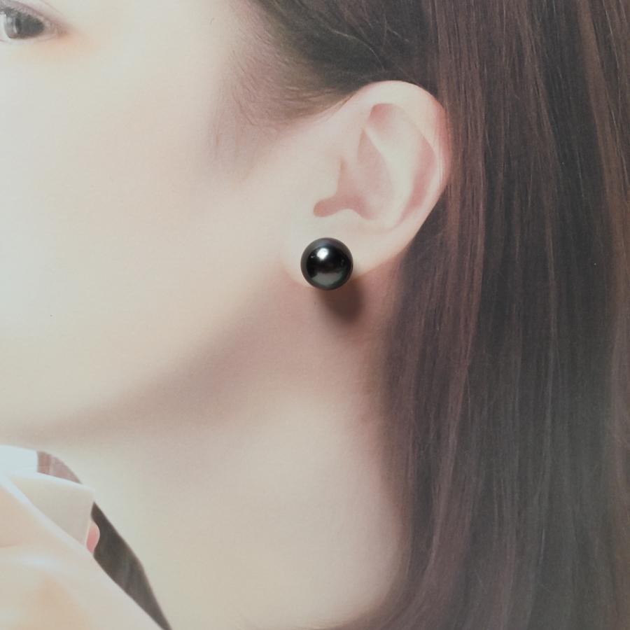 タヒチ真珠 ピアス ブラックグリーン 特大14mm up/セミラウンド 