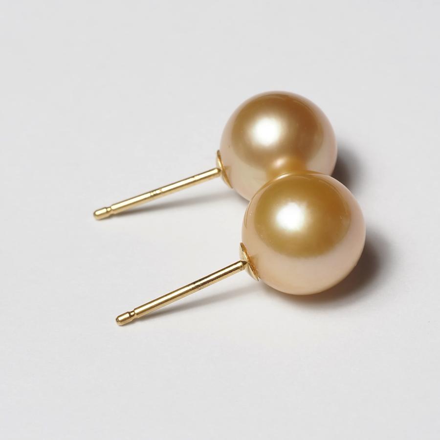 K18 南洋真珠 ナチュラルゴールド ピアス セミラウンド/9.5mm  