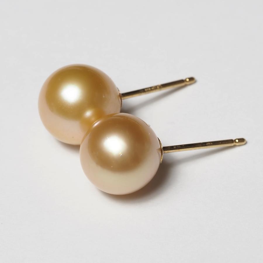 K18 南洋真珠 ナチュラルゴールド ピアス セミラウンド/9.5mm 