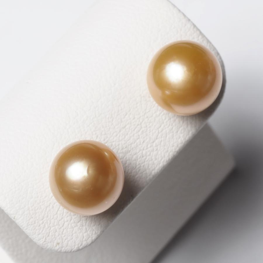 K18 南洋真珠 ナチュラルゴールド ピアス セミラウンド/9.5mm  