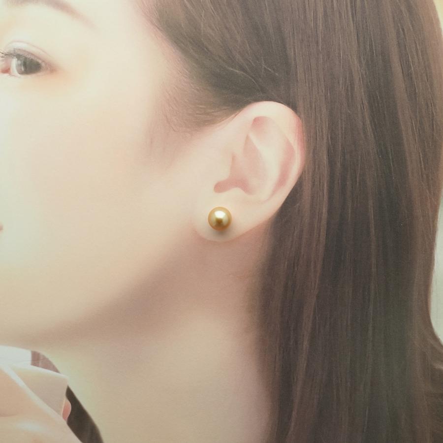 K18 南洋真珠 ナチュラルゴールド ピアス セミラウンド/9.5mm  