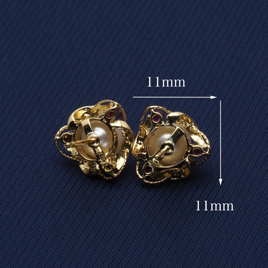 K18 アコヤ本真珠 ルビー付き ピアス あこやパール 18金イエロー 