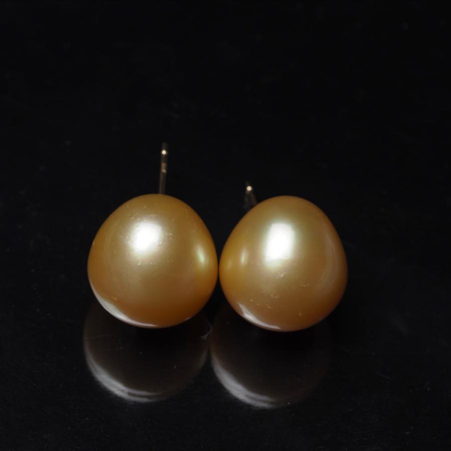 K18 南洋真珠 ナチュラルゴールド ピアス 13mm up ドロップ系 