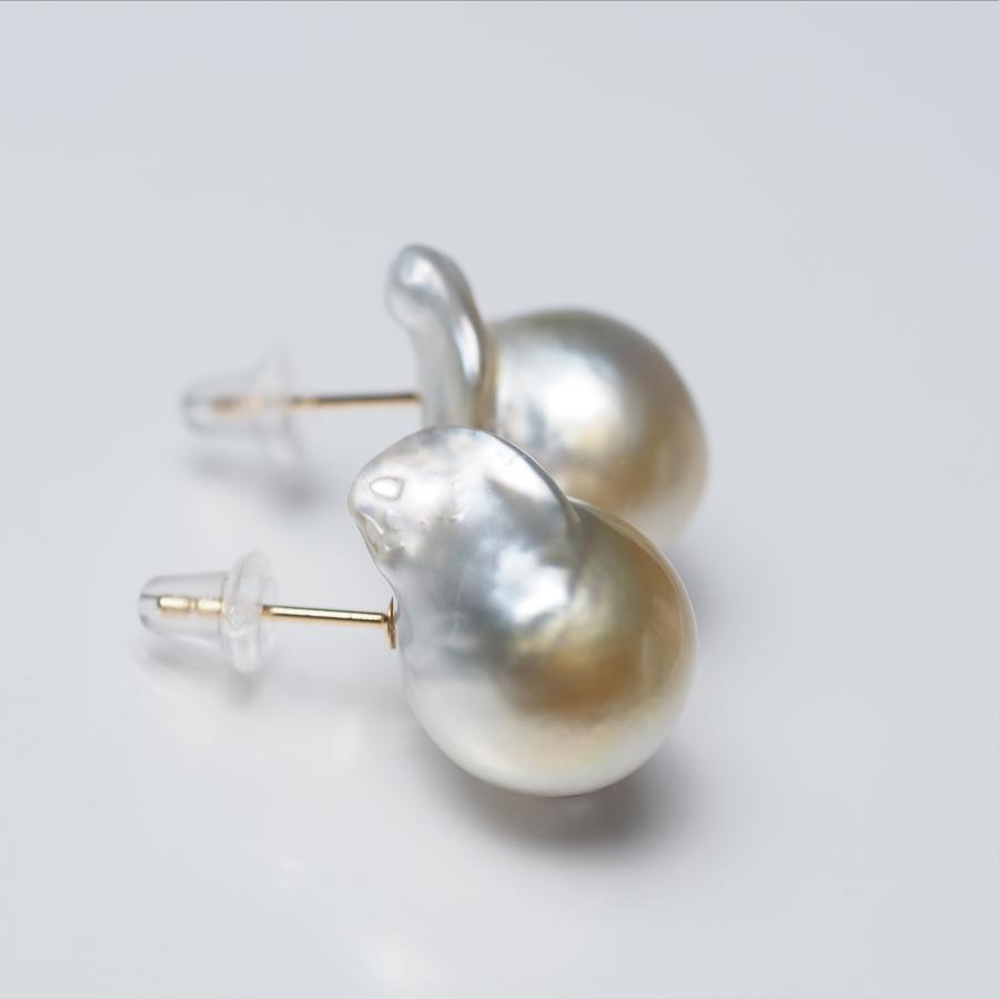 【キャンチョメ】南洋真珠　ゴールデンパールピアス　プラチナ 南洋真珠 スタッド ピアス 11mm up バロック K18/プラチナ ポスト選択