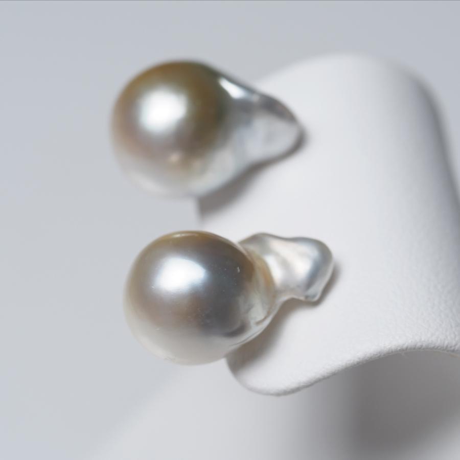 南洋真珠 スタッド ピアス 11mm up バロック K18/プラチナ ポスト選択