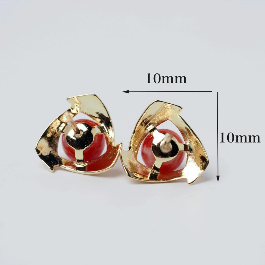 天然珊瑚 スタッドピアス k18 K18 血赤珊瑚 ピアス 5mm up 18金イエローゴールド スタッド 天然さん