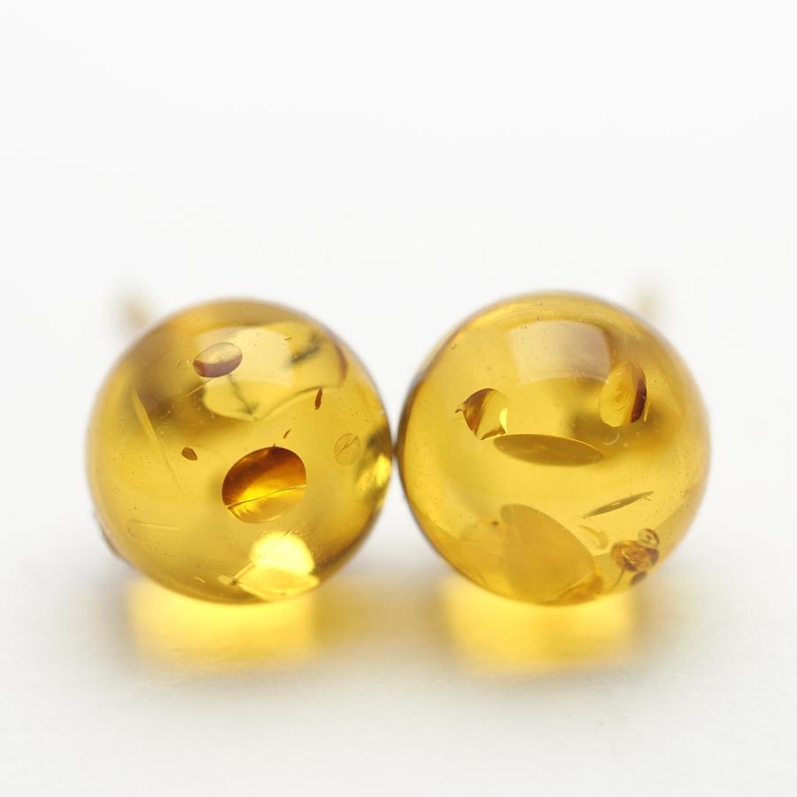 K18 バルト海 琥珀 ピアス 7mm イエローアンバー 18金イエローゴールド