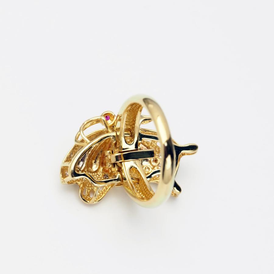 バタフライリング　11.5号 K18 バタフライリング 天然ダイヤ&ルビー付き 11.5号 サイズ直し可