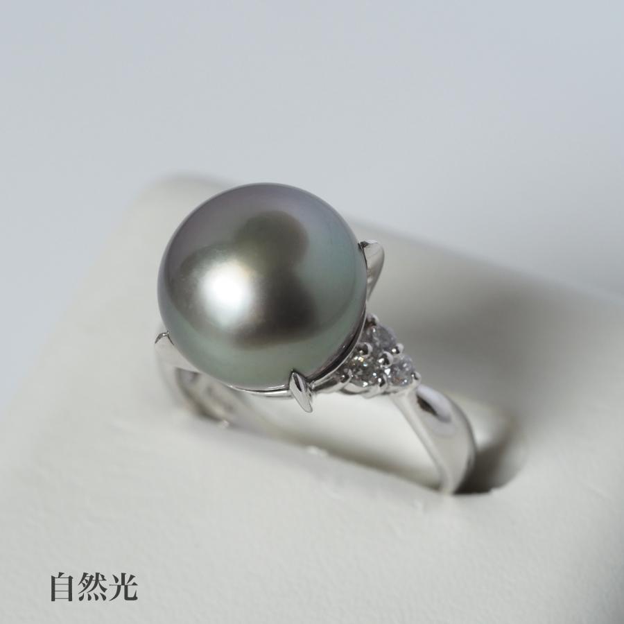 Pt900 タヒチ真珠 リング テリVery Good 11mm up シルバーグリーン 13号 サイズ直し可 鑑別カード付き 黒蝶パール 指輪 大ぶり ギフト 大珠 冠婚葬祭 日本製の画像