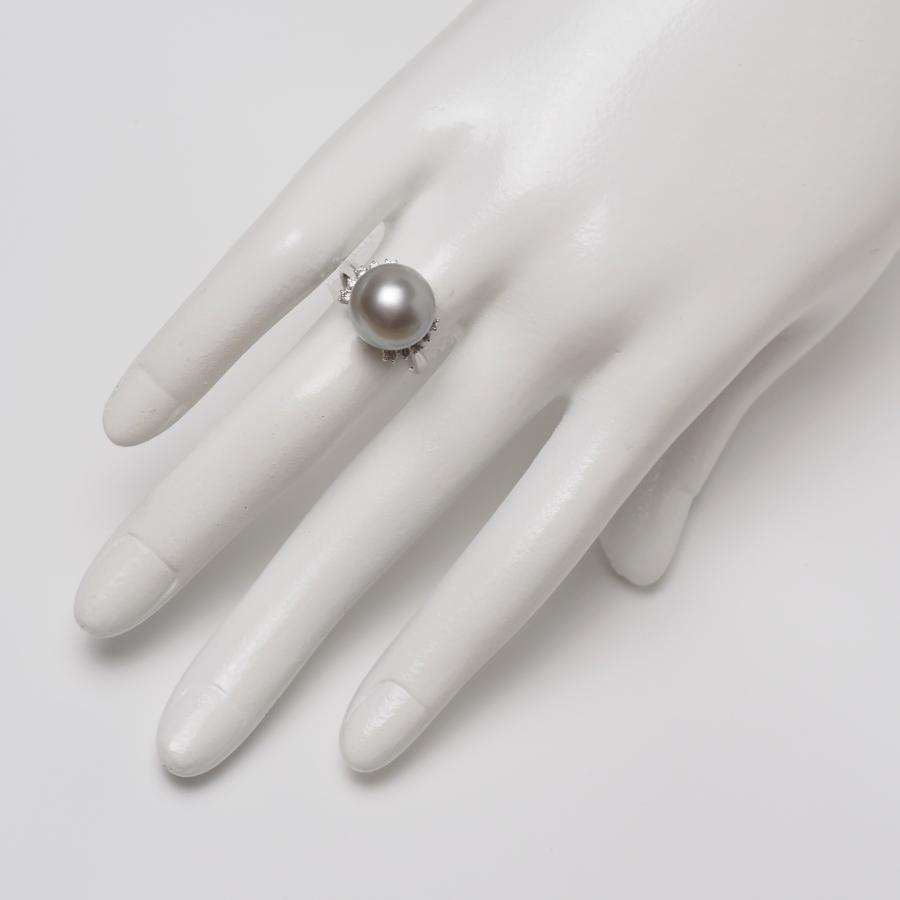 Pt900 タヒチ真珠 リング テリVery Good 12mm up シルバーグレー 12号 サイズ直し可 鑑別カード付き 黒蝶パール 指輪 大ぶり ギフト 普段使い 冠婚葬祭 日本製の画像