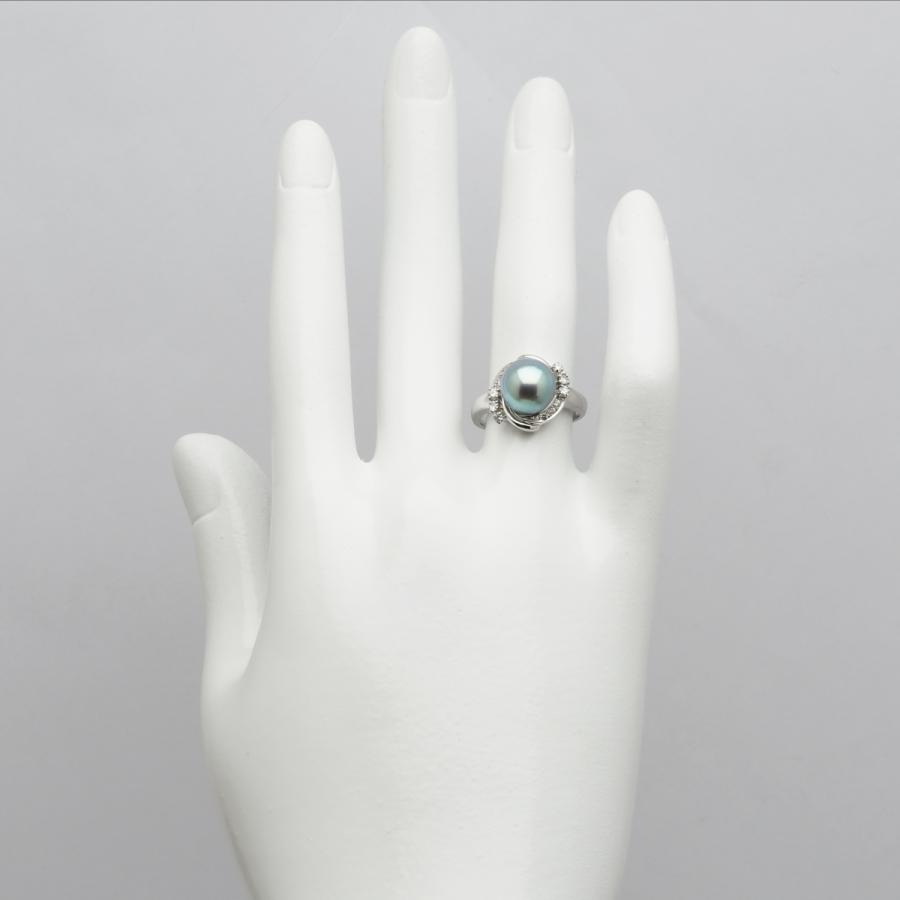 プラチナ900 アコヤ本真珠 パールリング タヒチルックカラー9.2mm 0.21ct天然ダイヤ付き 12号 サイズ直し可 あこや 指輪 pt900 大きめ 大ぶり デイリー 日本製の画像