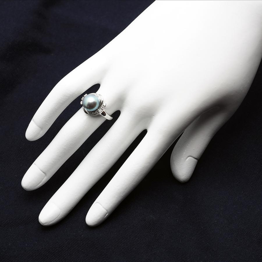 プラチナ900 アコヤ本真珠 パールリング タヒチルックカラー9.2mm 0.21ct天然ダイヤ付き 12号 サイズ直し可 あこや 指輪 pt900 大きめ 大ぶり デイリー 日本製の画像