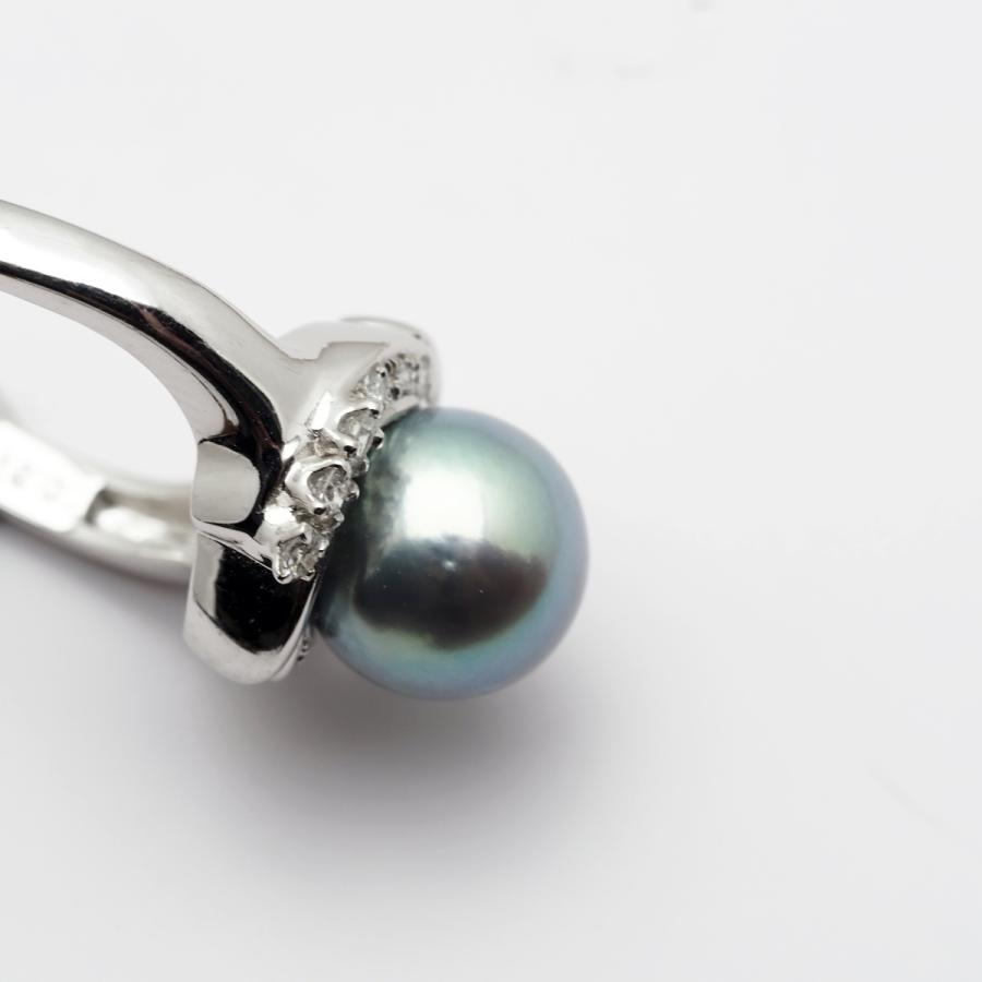プラチナ900 アコヤ本真珠 パールリング タヒチルックカラー9.2mm 0.21ct天然ダイヤ付き 12号 サイズ直し可 あこや 指輪 pt900 大きめ 大ぶり デイリー 日本製の画像