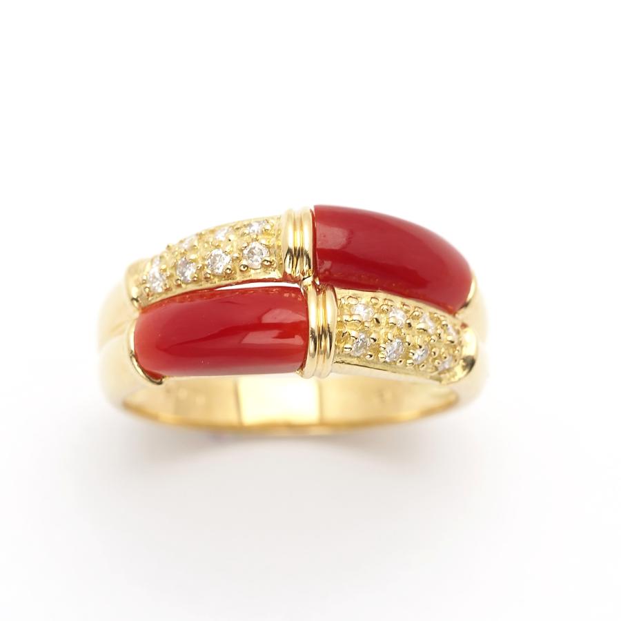 k18 サンゴ　リング　14号　新品 K18 血赤珊瑚 リング 14号 サイズ直し可 18金イエローゴールド 指輪