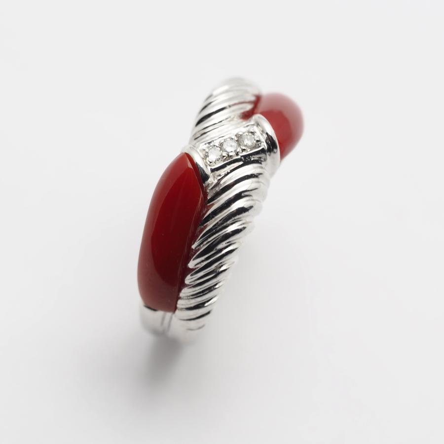 K18WG 血赤珊瑚 リング 12号 サイズ直し可 18金ホワイトゴールド 指輪
