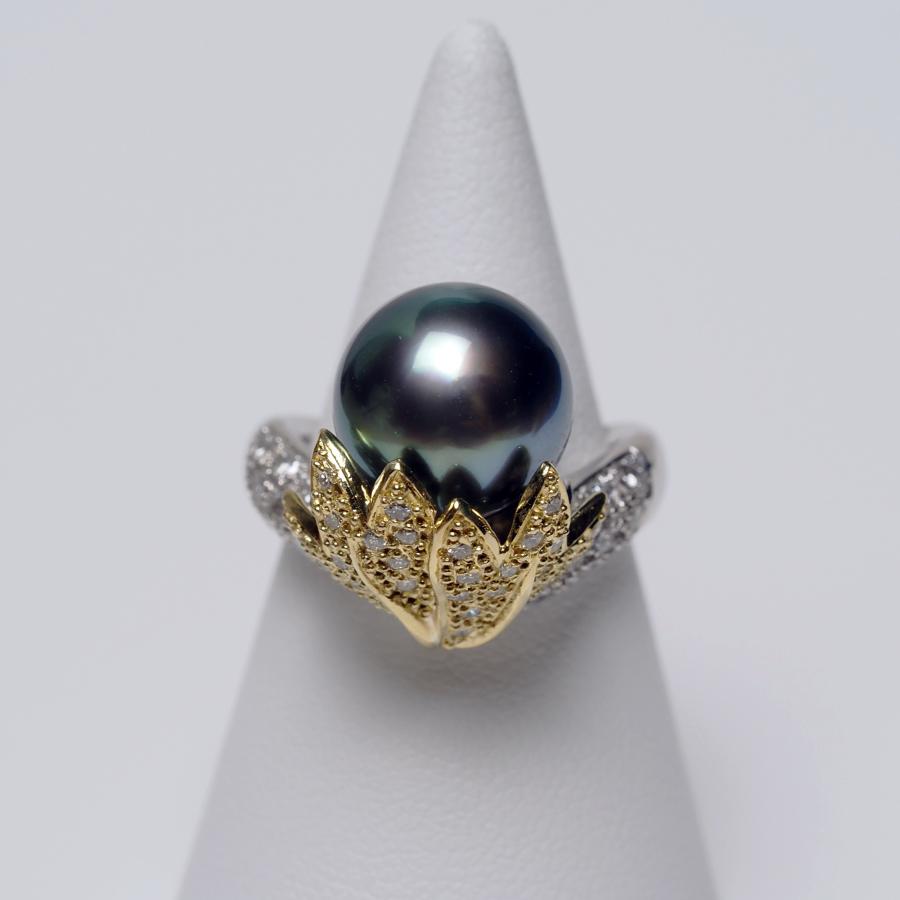 Pt900 タヒチ真珠 ダイヤモンドリング　#12 Pt900 タヒチ真珠 ダイヤモンド リング パール 指輪 12号 11mm 黒蝶