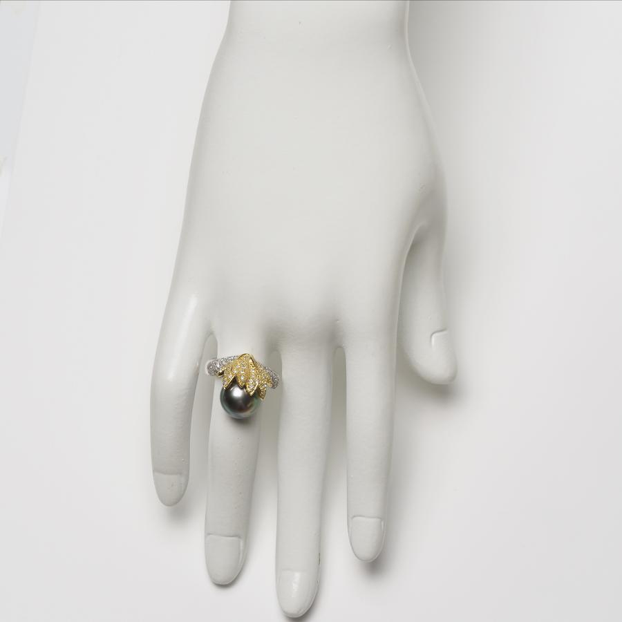 プラチナ900/K18 特撰 タヒチ真珠 リング 11mm up/オーシャンカラー 12