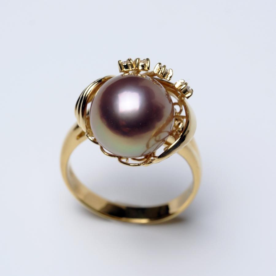 K18YG 有核淡水真珠 ナチュラルラベンダー チャームK18YG 有核淡水真珠