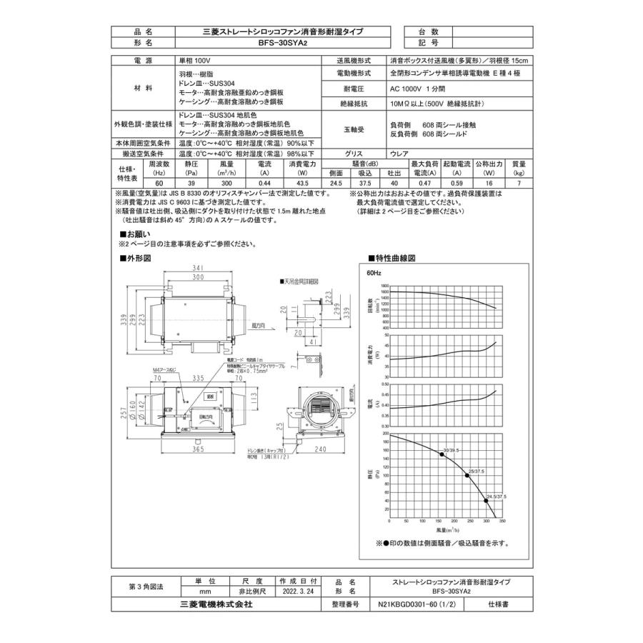 BFS-30SYA2】 《KJK》 三菱電機 ストレートシロッコファン 消音