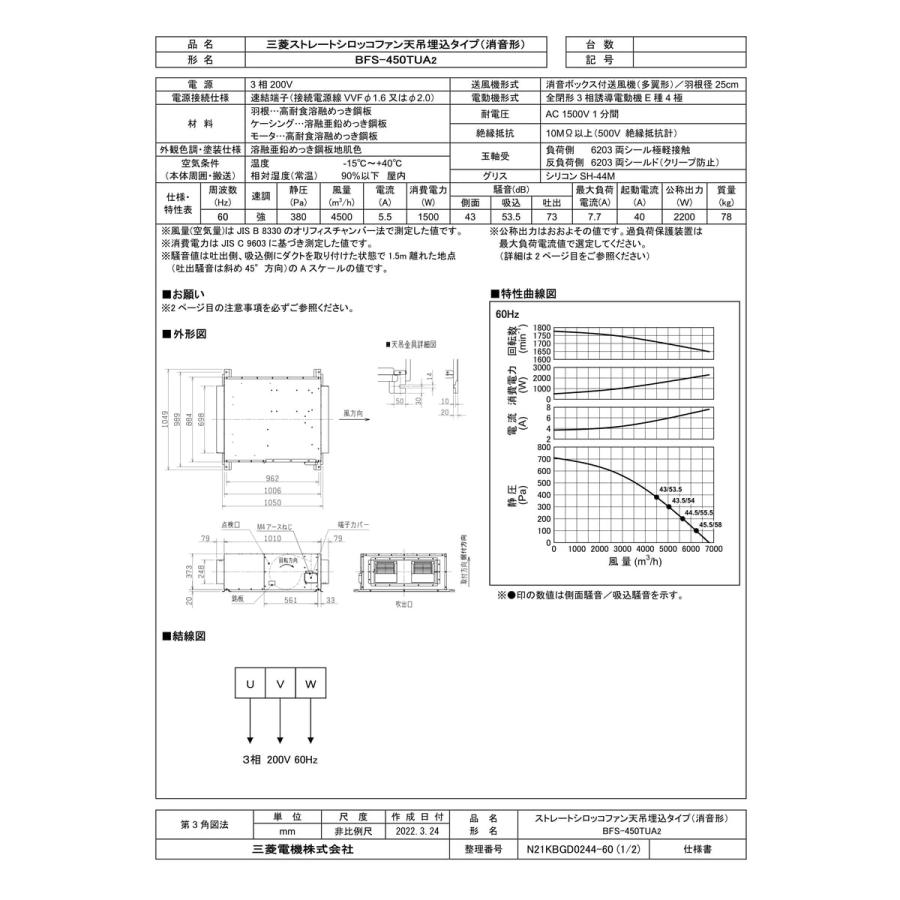 三菱電機（MITSUBISHI ELECTRIC） 【BFS-450TUA2】 《KJK》 ストレート