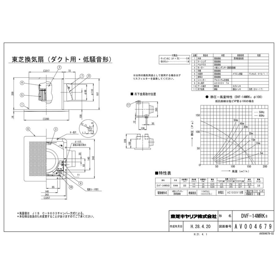 【DVF-14MRK8】 《KJK》 東芝 天井埋込形 ダクト用換気扇 低騒音ダクト用 メタルルーバータイプ ωβ0｜kjk｜02