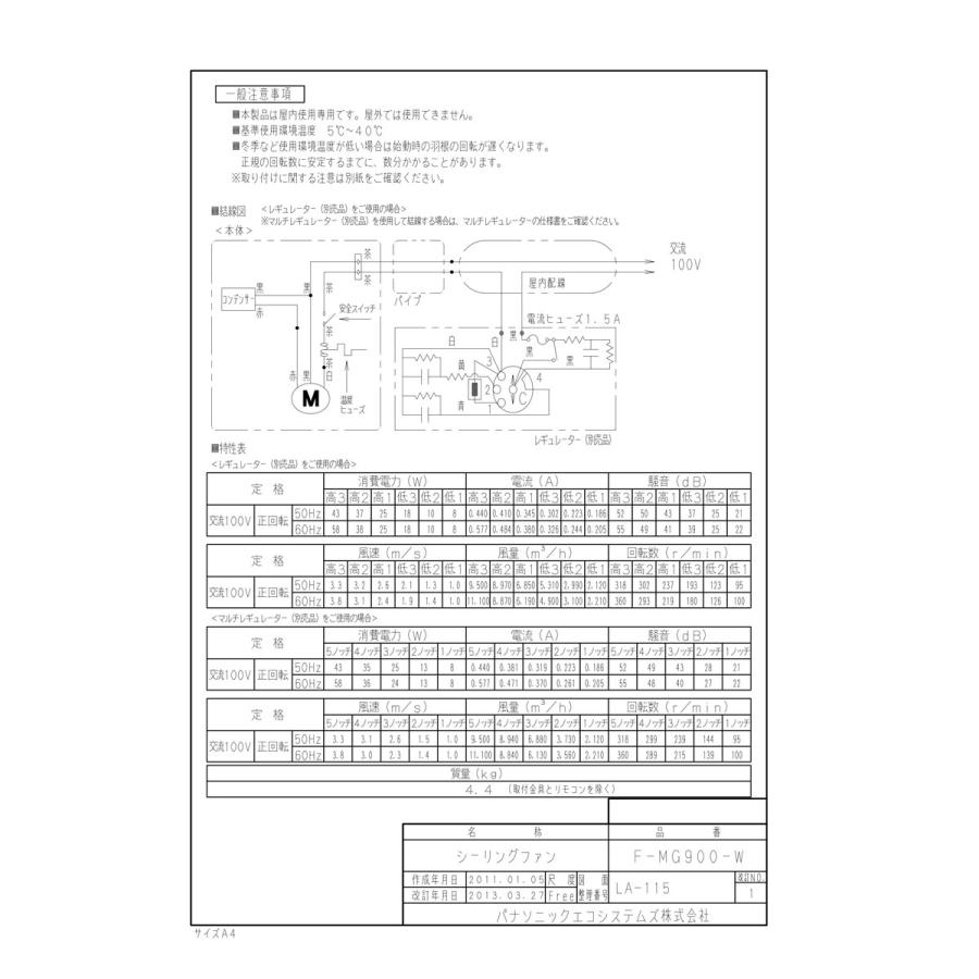 【F-MG900-W】 《KJK》 パナソニック シーリングファン ωτ0の画像