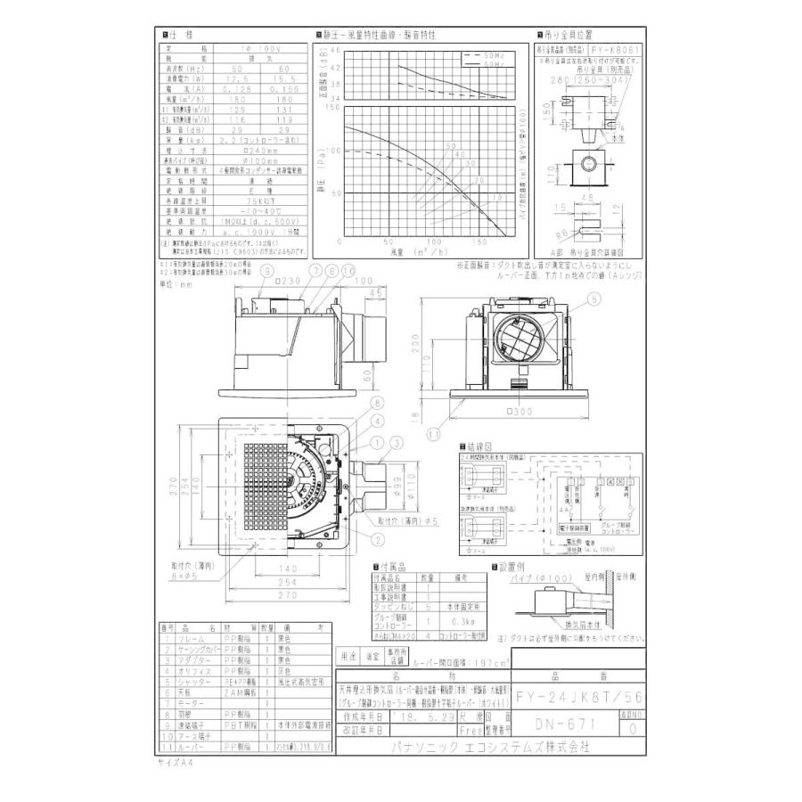 【FY-24JK8T/56】 《KJK》 パナソニック 天埋換気扇 本体・ルーバーセット ωτ0の画像