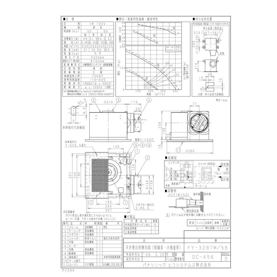 【FY-32B7M/56】 《KJK》 パナソニック 天埋換気扇 本体・ルーバーセット ωτ0の画像