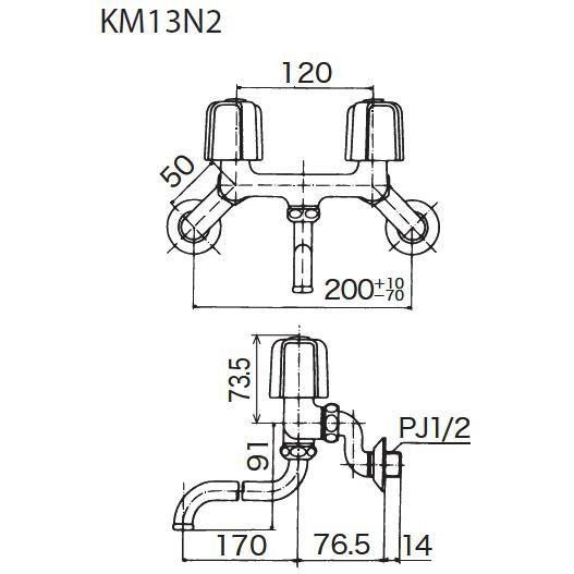 KVK 【KM13N2】 《KJK》 壁 2ハンドル混合水栓 2ハンドル混合栓 KVK 【KM13N2】 《KJK》 壁 2ハンドル混合水栓 2ハンドル混合栓