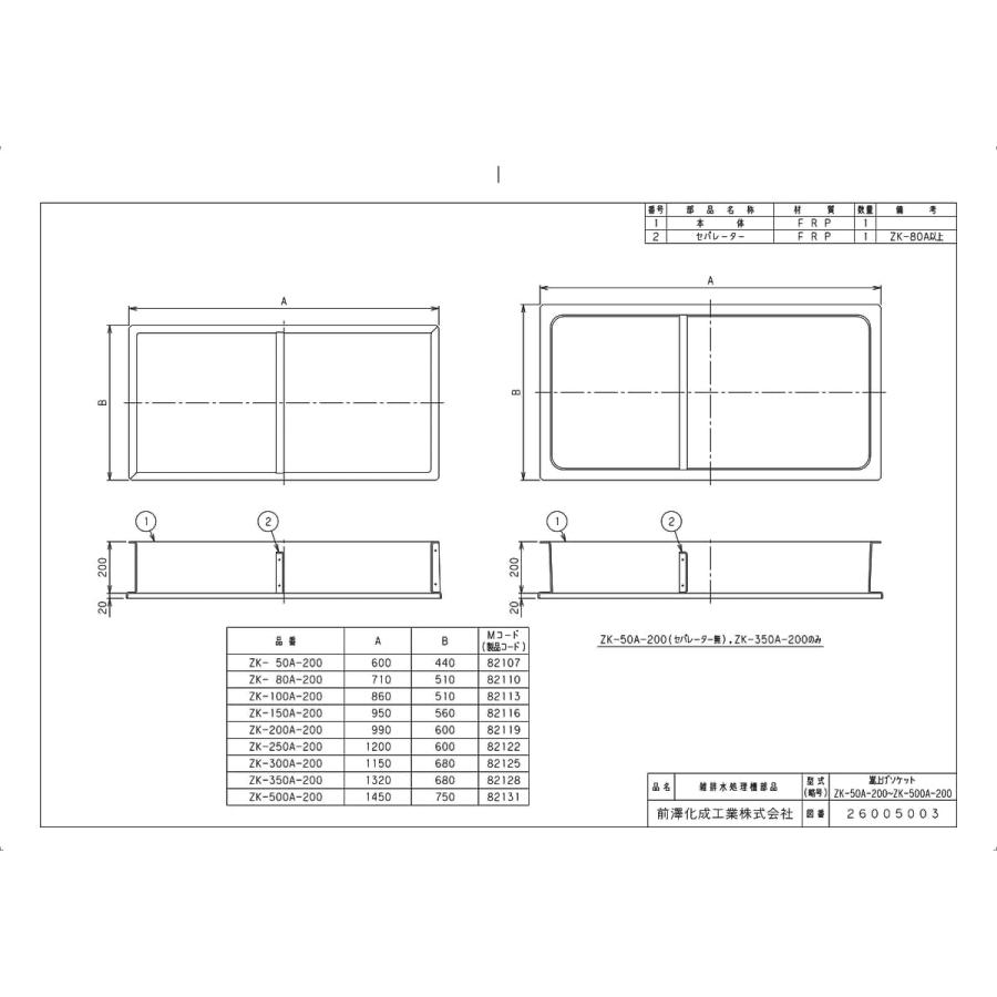 前澤化成工業 【ZK-100A-200】 《KJK》 マエザワ 雑排水処理槽用嵩上