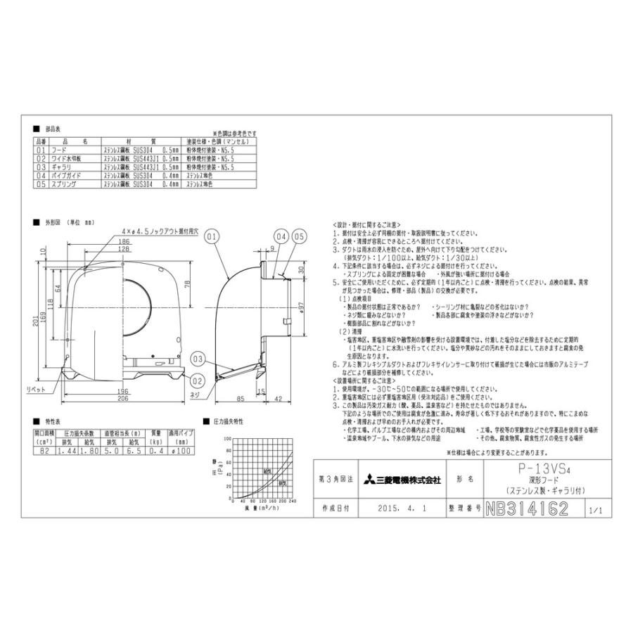 三菱電機（MITSUBISHI ELECTRIC） 【P-13VS4】 《KJK》 ステンレス製深