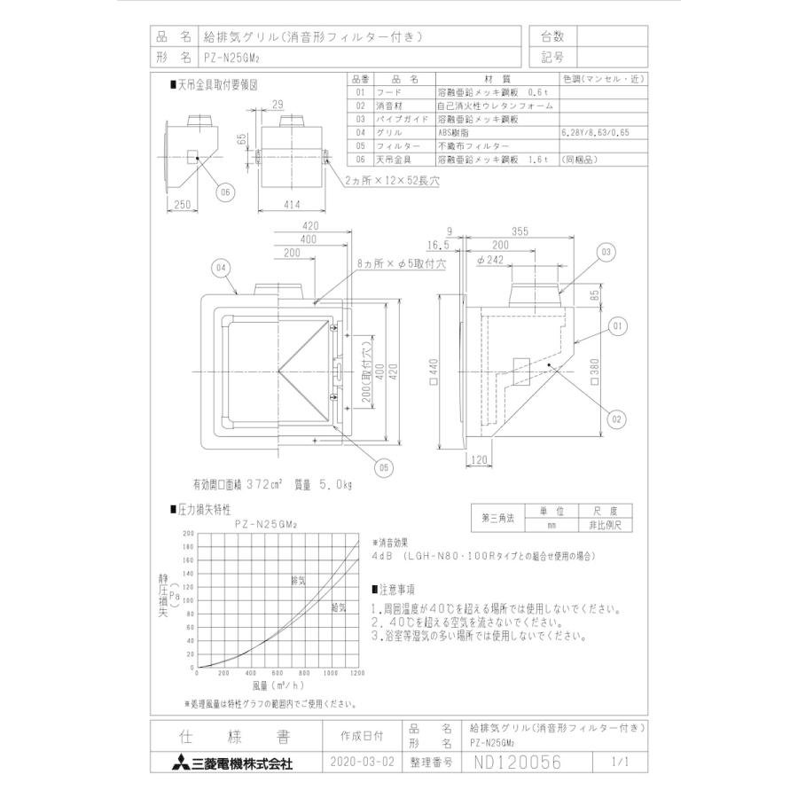 PZ-N25GM2】 《KJK》 三菱電機 給気グリル フィルター付 ωβ0 :pz
