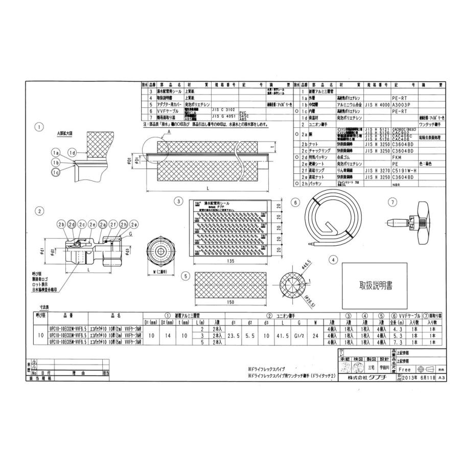 《KJK》　TBC　エコパック　φ10　10厚(3m)　VVFケーブル付　ωε0