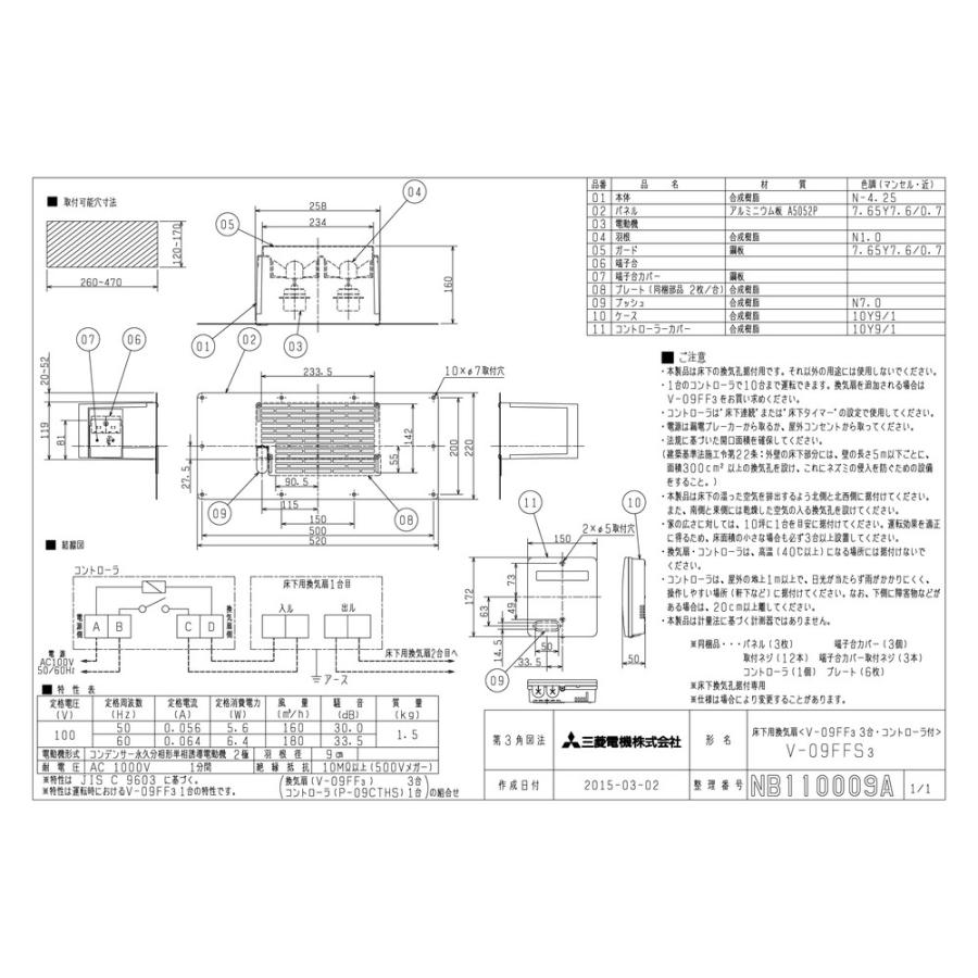 三菱電機 【V-09FFS3】 《KJK》 床下用換気扇 ωτ0 : KJK - 通販 三菱電機 【V-09FFS3】 《KJK》 床下用換気扇 ωτ0 : KJK - 通販