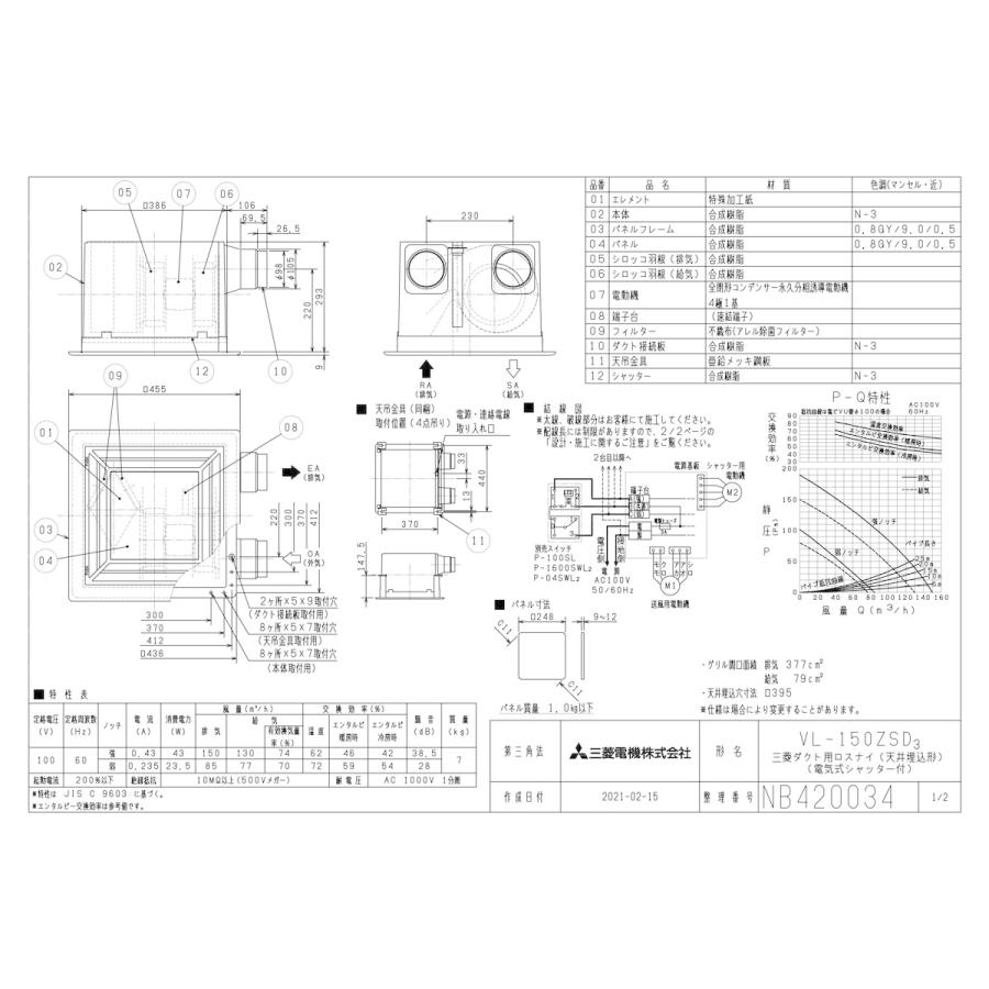 三菱電機（MITSUBISHI ELECTRIC） 【VL-150ZSD3】 《KJK》 ダクト用