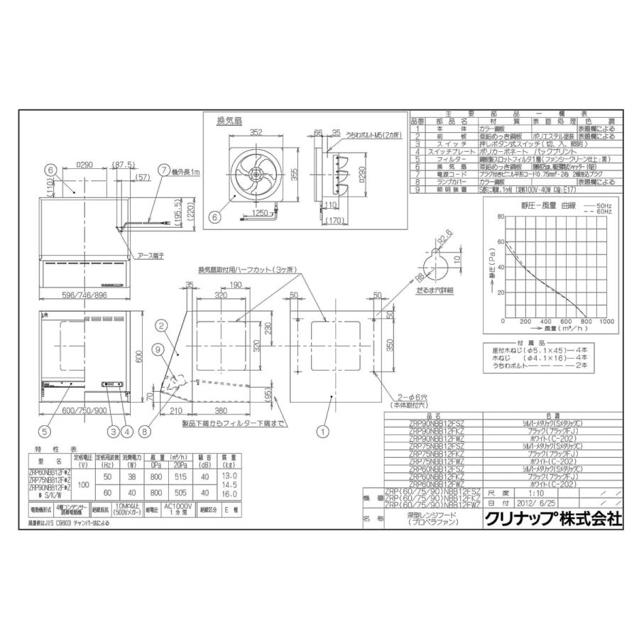 《KJK》　クリナップ　深型レンジフード(プロペラファン)　ブラック　換気扇・照明付　高さ60ｃｍ　間口60cm　ωδ2