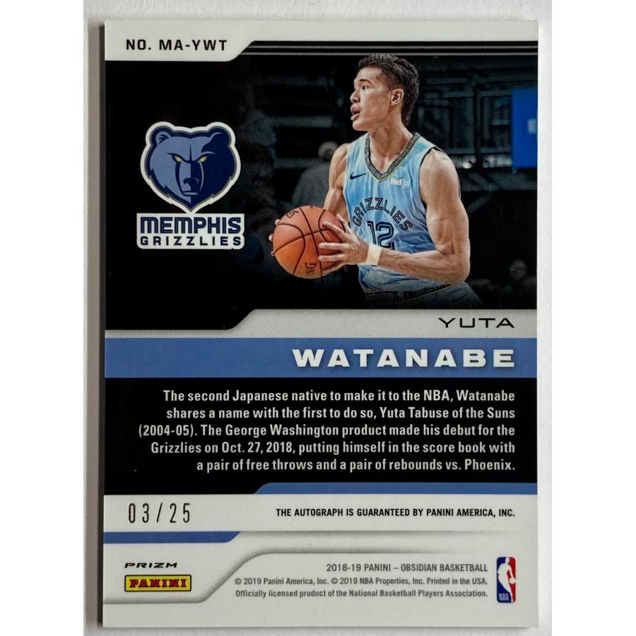 25枚限定】渡邉雄太直筆ルーキーサイン 2018-19 Panini Obsidian RC 