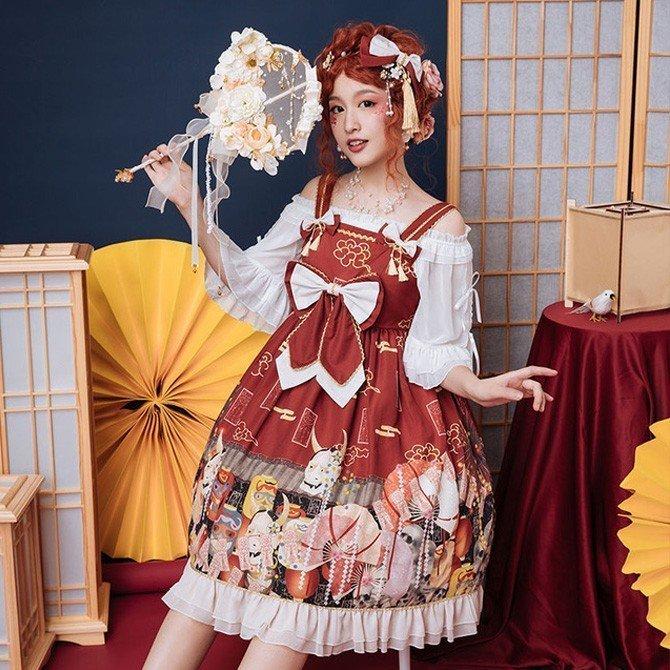 人気特価激安 ロリータ コスプレ衣装 レディース ワインレッド 吊りスカート ミディアム丈 Lolita 可愛い ゴスロリ ワンピース 華麗 超大特価 Technotaste Net