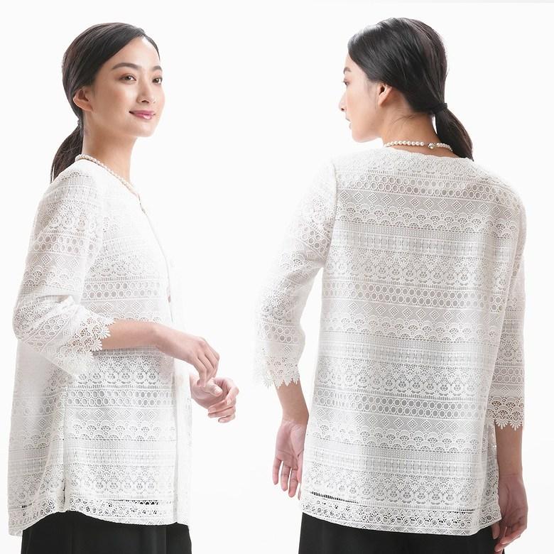 夏用 ホワイト ブラウス レディース 婦人 礼服  RL109624（ボトム別売り）【総スカラップレース】【日本製】【M〜LL】 結婚式 謝恩会　サマーフォーマル 合夏物 ホワイトチュニック ブラウス レディース 婦人 礼服 RL109624