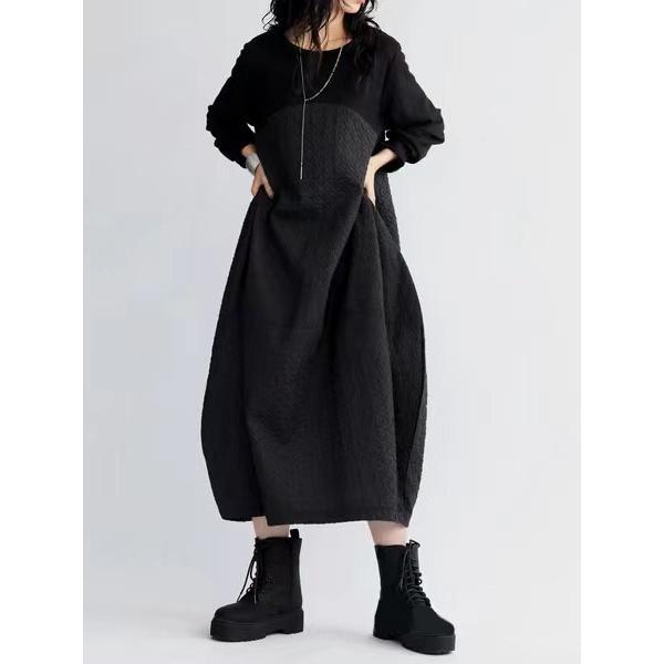 ヨーコチャン　2022　後ろギャザーロングワンピース　半袖　切り替え　黒　40 ヨーコチャン 2022 後ろギャザーロングワンピース 半袖 切り替え
