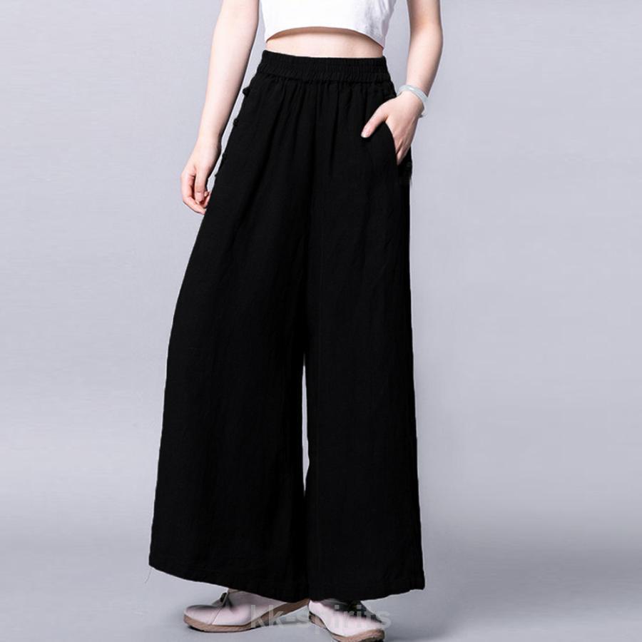 綿麻風ワイドパンツ 春 夏 秋レディースリネンパンツ : kk