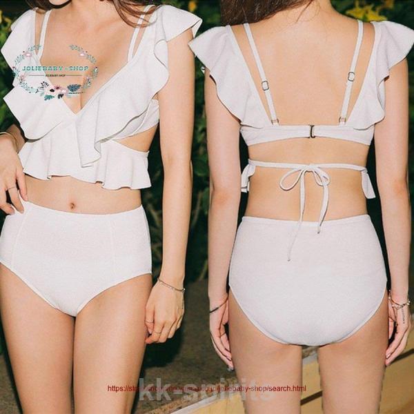 フリル水着 レディース 上下セット 体型カバー ビキニ 水着 無地