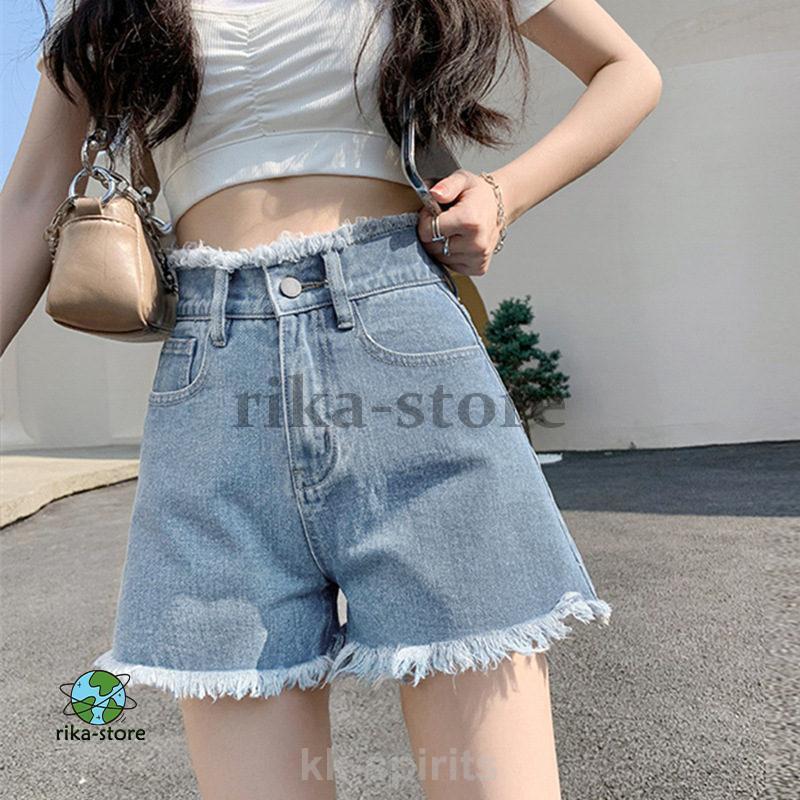 デニムショートパンツ レディース 夏 ハイウエスト ダメージ加工