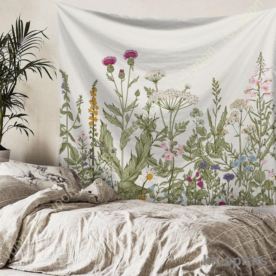 タペストリー 花柄 花と町 おしゃれ 北欧 壁飾り 大判 窓カーテン