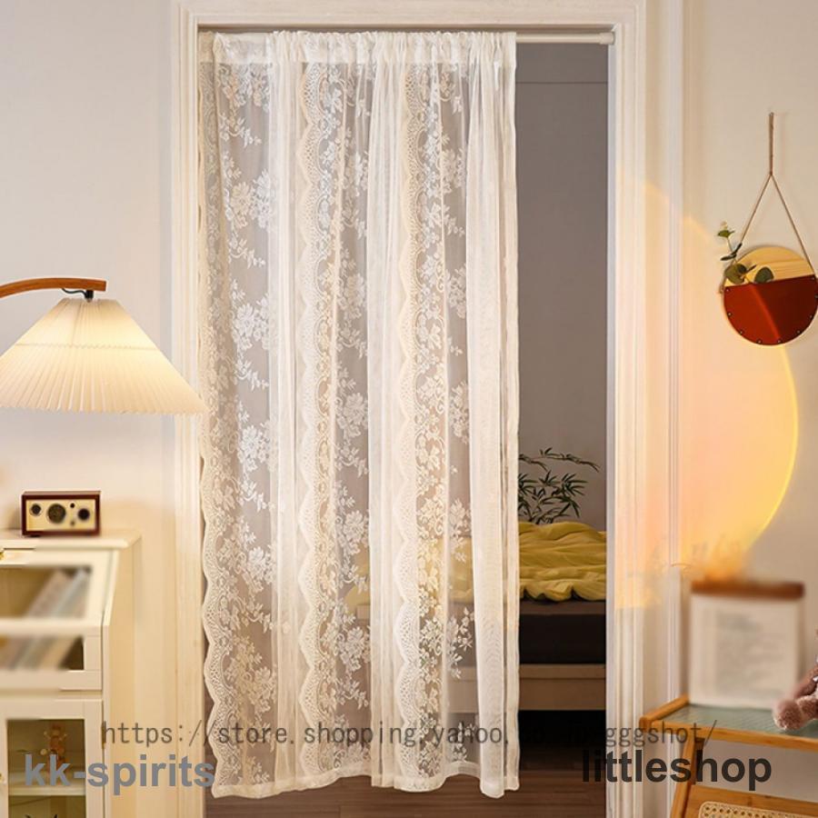 間仕切りカーテン レース 可愛い のれん 軽い 洗える 刺繍 暖簾 花柄