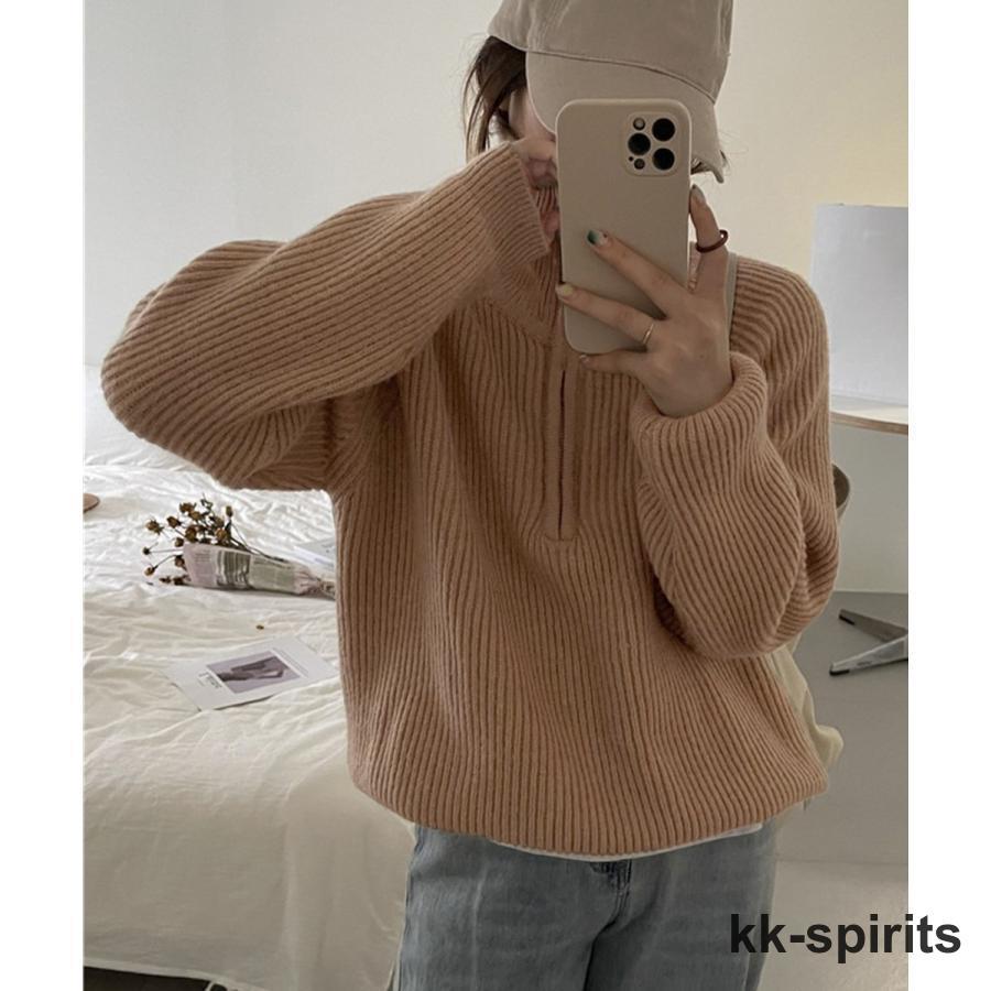 COS ダークブラウン ニットハーフジップセーター KNITTED HALF-ZIP JUMPER ニットハーフジップセーター｜COS コス