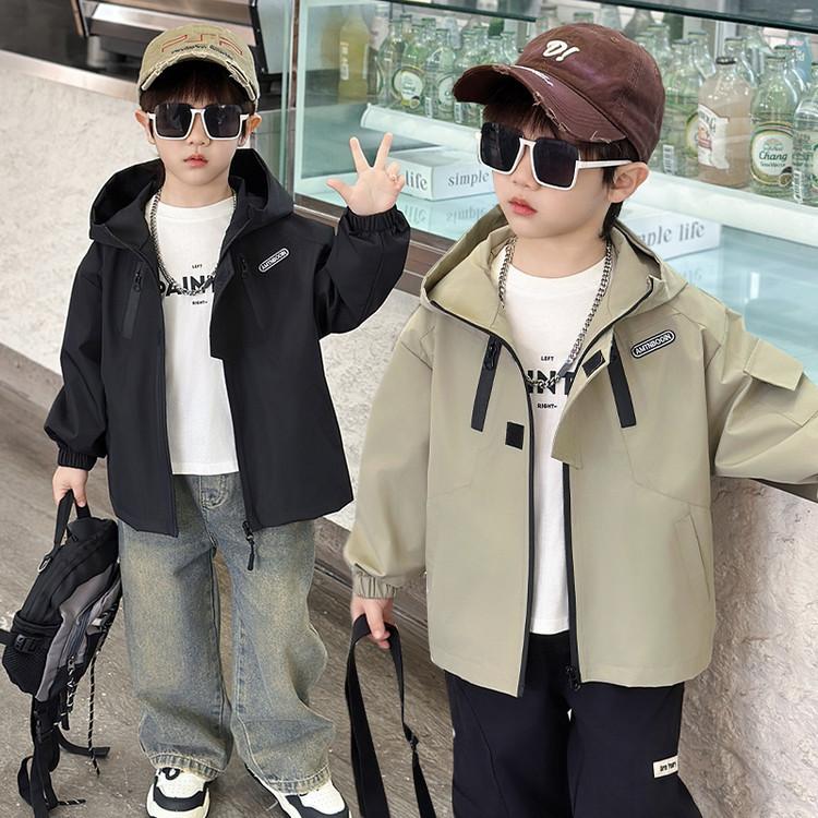 キッズ ウインドブレーカー フード付き 長袖 シンプル 無地 ナイロン