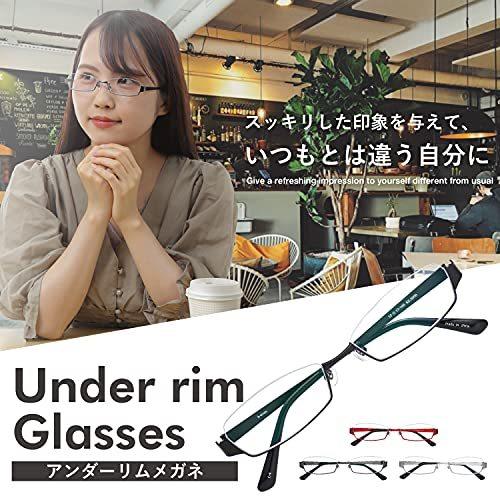 かっこいい アンダーリム スクエア メガネフレーム メタル 伊達 眼鏡 UV ブルーライト カット (ブラック デモレンズ)｜kkd-store｜02