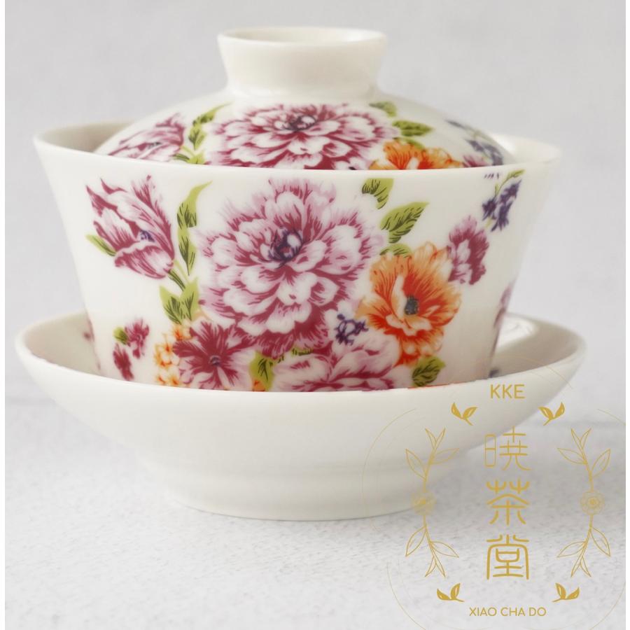 蓋碗 台湾製 人気客家花布柄蓋碗 三希 牡丹色 110cc : 暁茶堂(kke