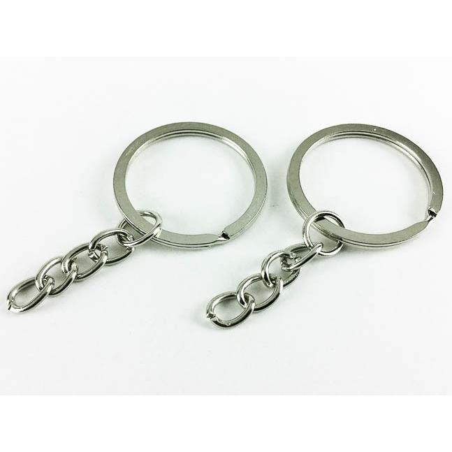 平 キーリング 28mm シルバー 50個 丸カン チェーン 付 銀 色 二重
